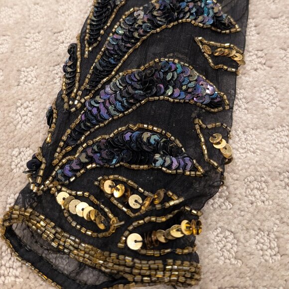 Silk Floral Beaded Sequined Blouse Black Gold - Women's sz S - Picture 4 of 11